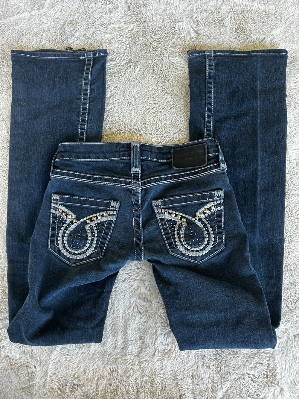 Big Star Dark Blue Bootcut Jeans with Rhinestone Embellished Pockets